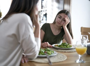 Caucasian woman support her daughter with eating disorders Caucasian woman support her daughter with eating disorders